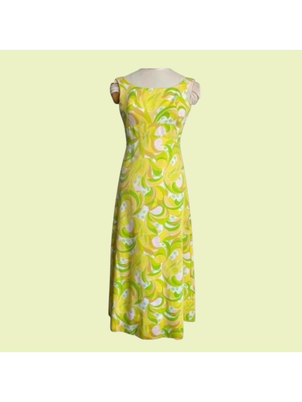 1960s Floral Empire Waist Dress: Sleeveless Vintage Prom Gown